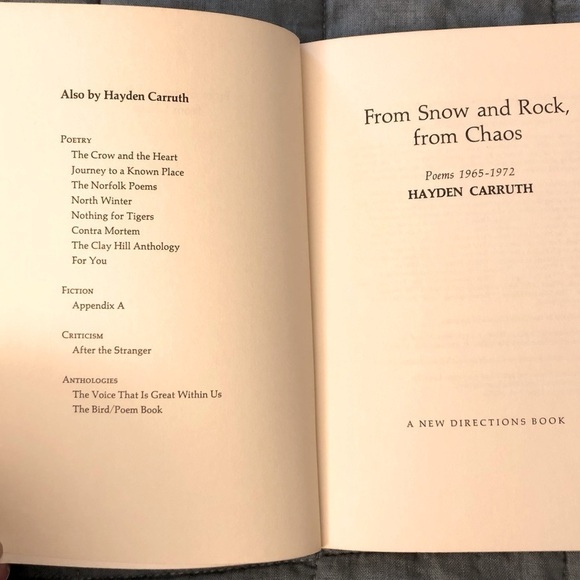 From Snow and Rock, from Chaos: Poems, 1965-1972 by Hayden Carruth 1st Edition - Picture 2 of 4